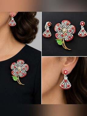Vintage Floral Brooch & Clip-On Earrings Set